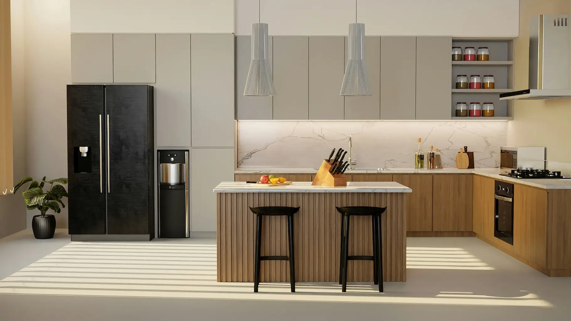 Fancy kitchen with high-end appliances.