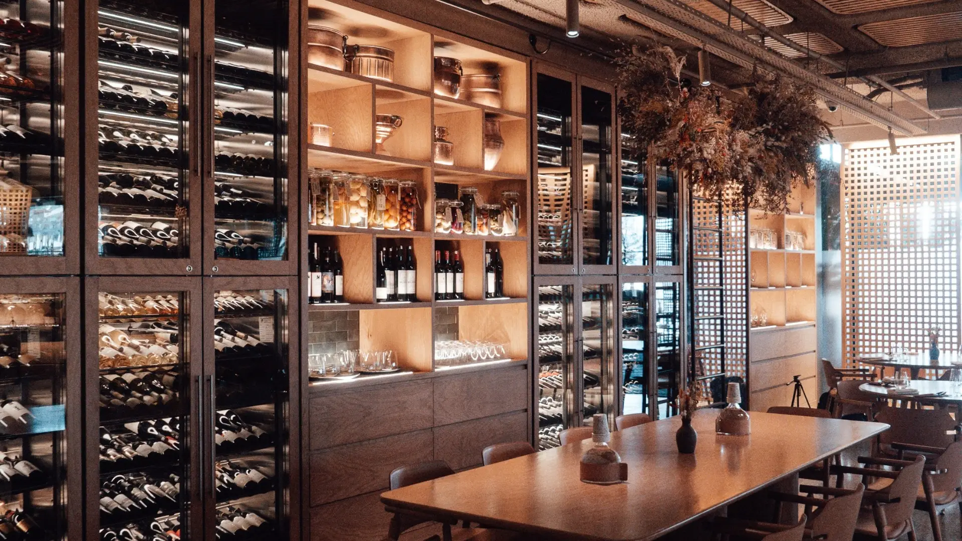 Beautiful framed-in wine cellars at a home.